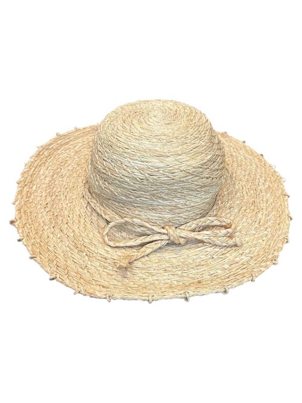 Helen Kaminski Wide Brim Bow 100% Raffia Handmade Straw Beach Sun Hat Tan O/S